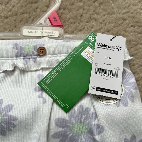NWT Modern Moments Baby Girls Shorts - 2 Pack Green and Purple Flowers - 18M - Picture 4 of 5
